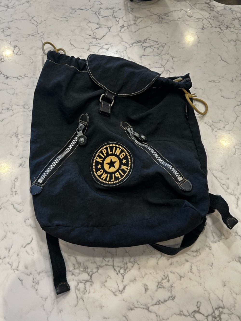 Vintage Kipling Black Backpack Drawstring Opening Kangaroo Pocket Front